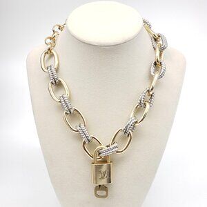 Authentic Louis Vuitton Gold Padlock w/ Unbranded Fashion Geometry Necklace